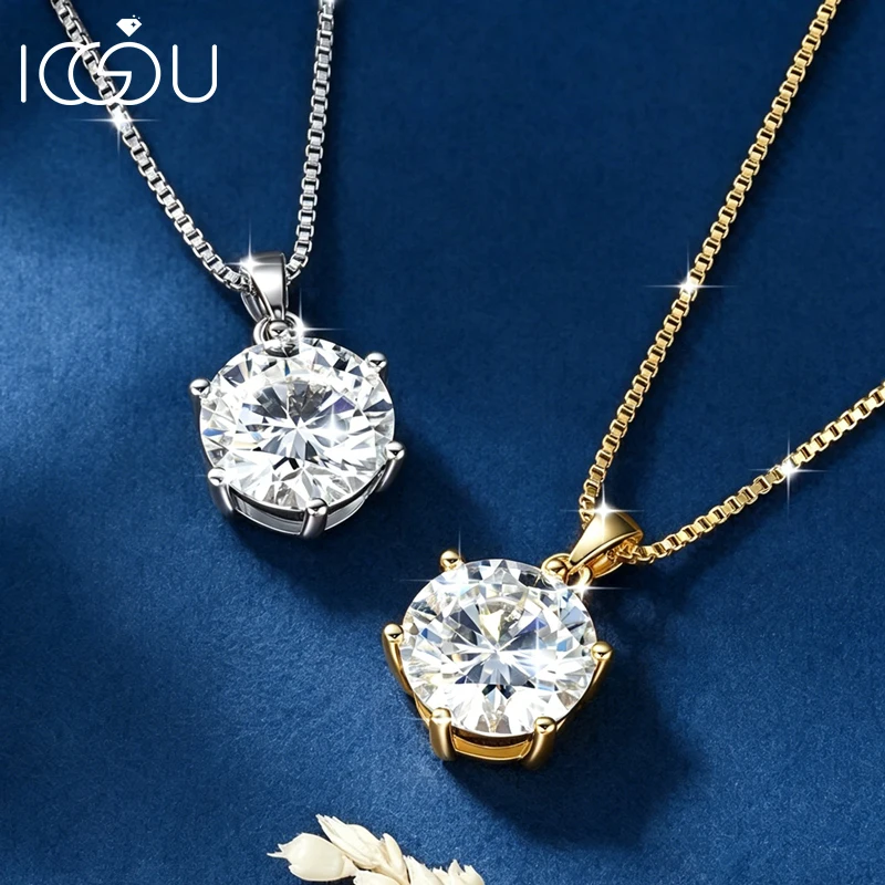 IOGOU Solitaire 6.5mm-11mm Lab Imitation Diamond Women Necklace 1CT-5CT VVS1 D-Color Moissanite Pendant Necklace Jewelry Gifts