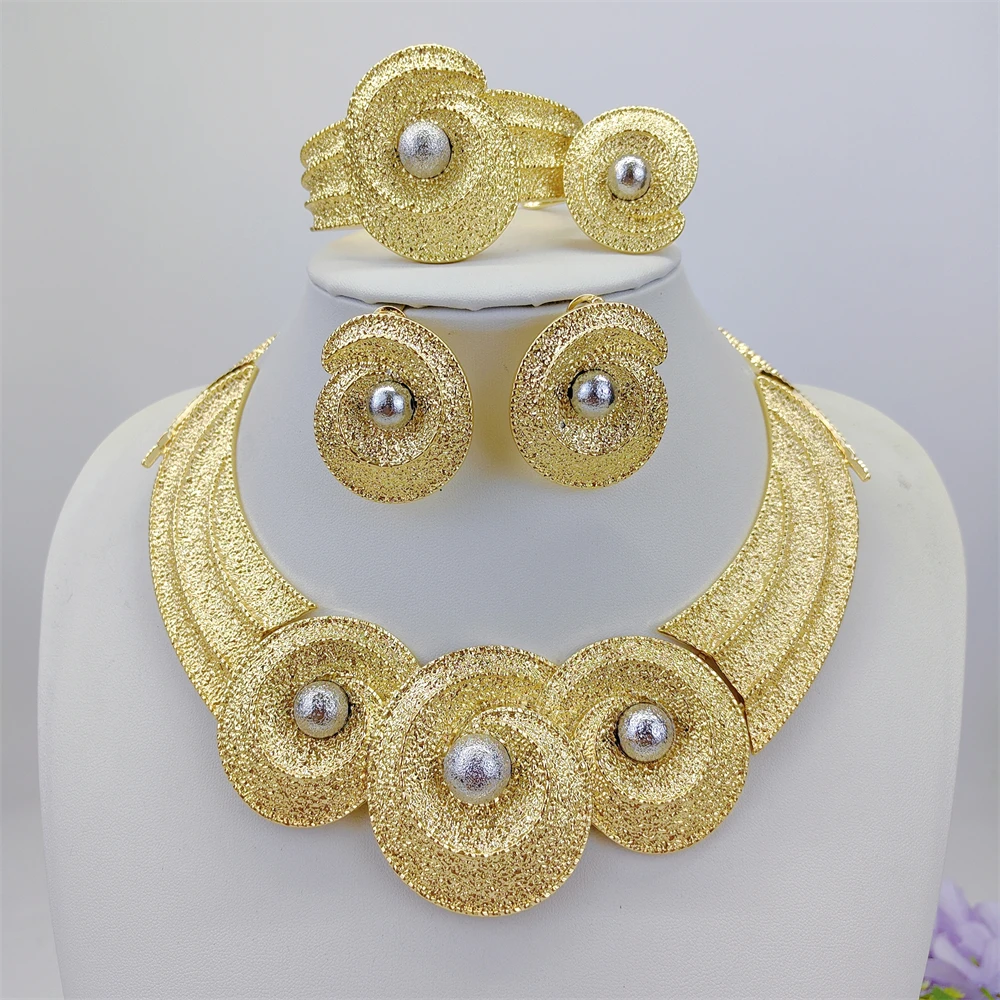 ESALE Hot Selling Italian Gold Plated Jewelry Women's Wedding Party Banquet Big Pendant Light Weight Bold Jewelry Sets