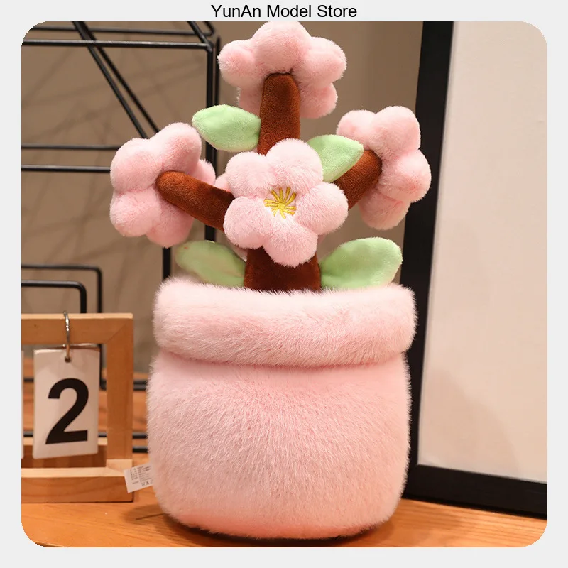 Lifelike Simulated Silk Narcissus Peach Blossom Potted Plant Plush Toy Flower Home Living Room Decor Photography Prop Ornaments