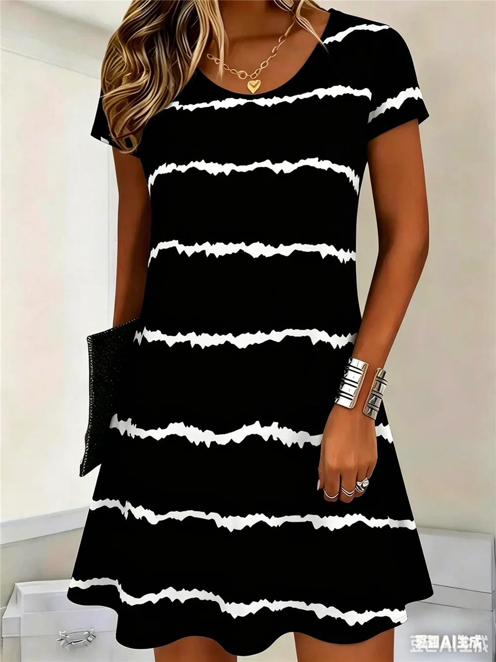 Women Fashion Striped Mini Dresses Summer Short Sleeve 3d Printed Street Ladies Dress 3XL Plus Size Loose Casual Dress