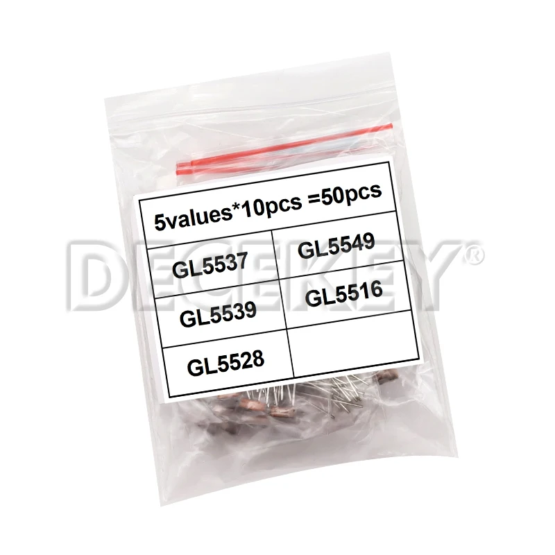 50pcs 5 values * 10pcs LDR 5516 5528 5537 5539 5549 GL5528 Photo Light Sensitive Resistor Photoelectric Photoresistor Kit for