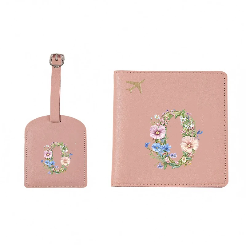 

Floral and numeric flat pattern passport cover with luggage tag, passport holiday accessory, travel gear set