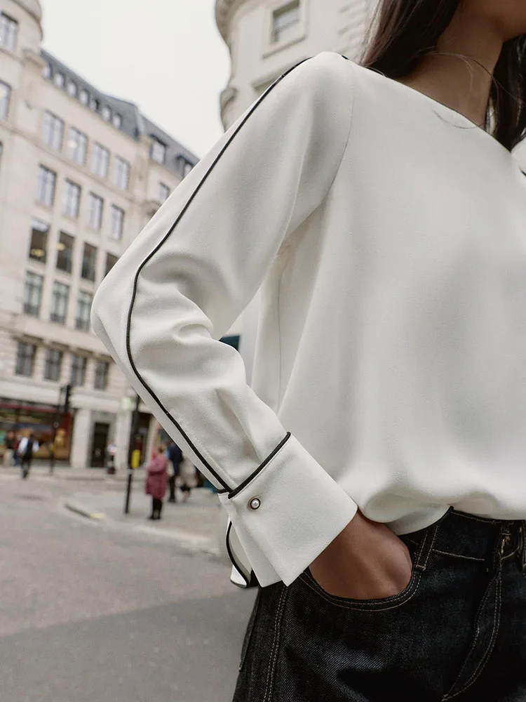 Doux Ele polyvalent couleur Blo soie irt femmes nouveauté hiver 2025 Faion charmant Long Sve rond Ne