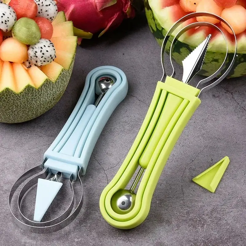 DIY 3 In 1 Watermelon Slice Cutter Scoop Fruit Carving Knife Cutter Fruit Platter Fruit Dig Pulp Separator Kitchen Accessories