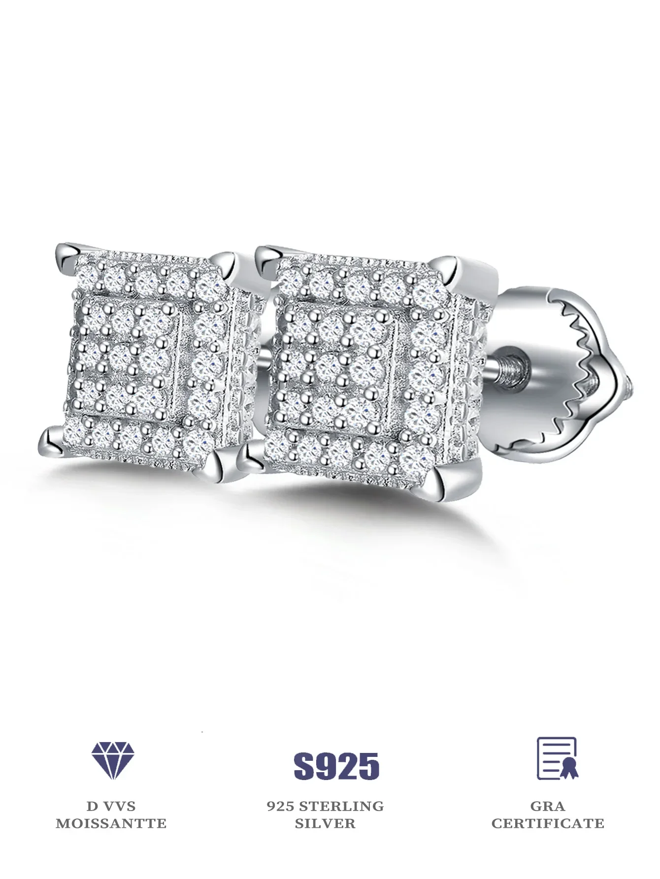 

Серьги из стерлингового серебра 925 пробы, квадратные серьги-гвоздики с муассанитом для женщин с сертификатом Gra, модные украшения для помолвки