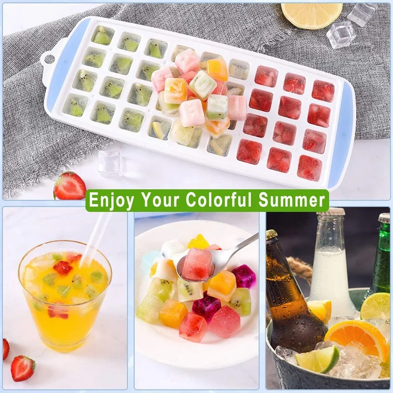 صينية ثلج مربعة بغطاء ، قالب سيليكون ، قابلة للتكديس ، ويسكي ، كوتيلات ، فواكه ، طعام أطفال ، برد ، 2 ، 72 شبكة