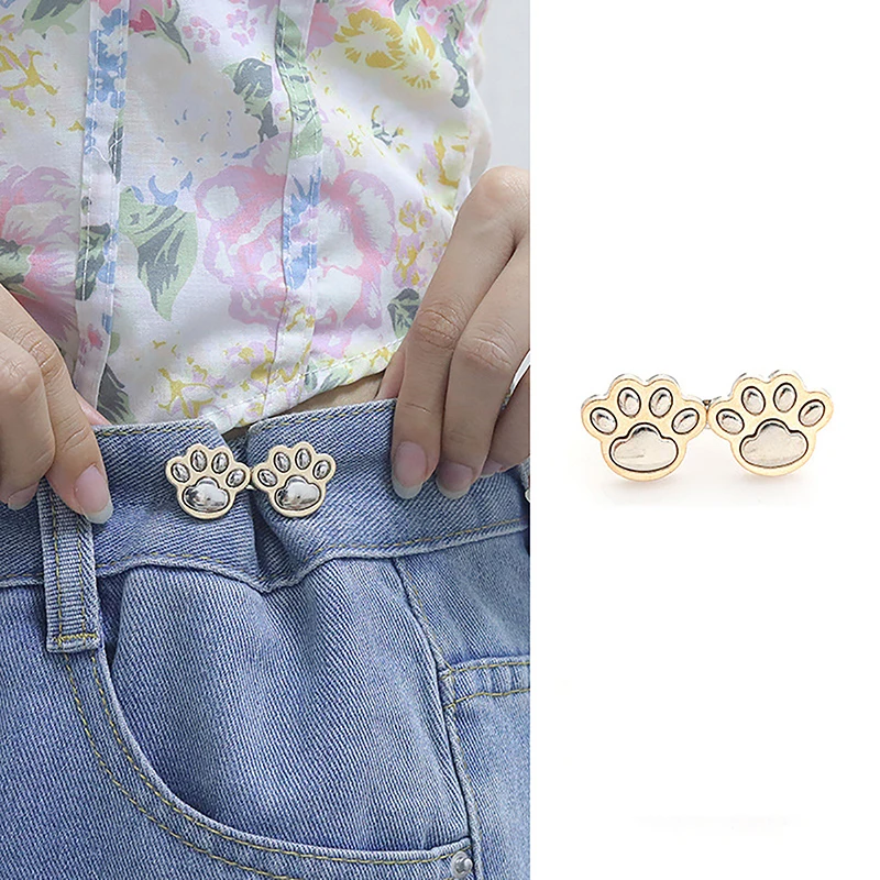 

Adjustable Jean Waistband Button Pin Shaped Cute Cat Paw Waist Tightener Instant Jean Button For Jeans Pants No Sewing Required