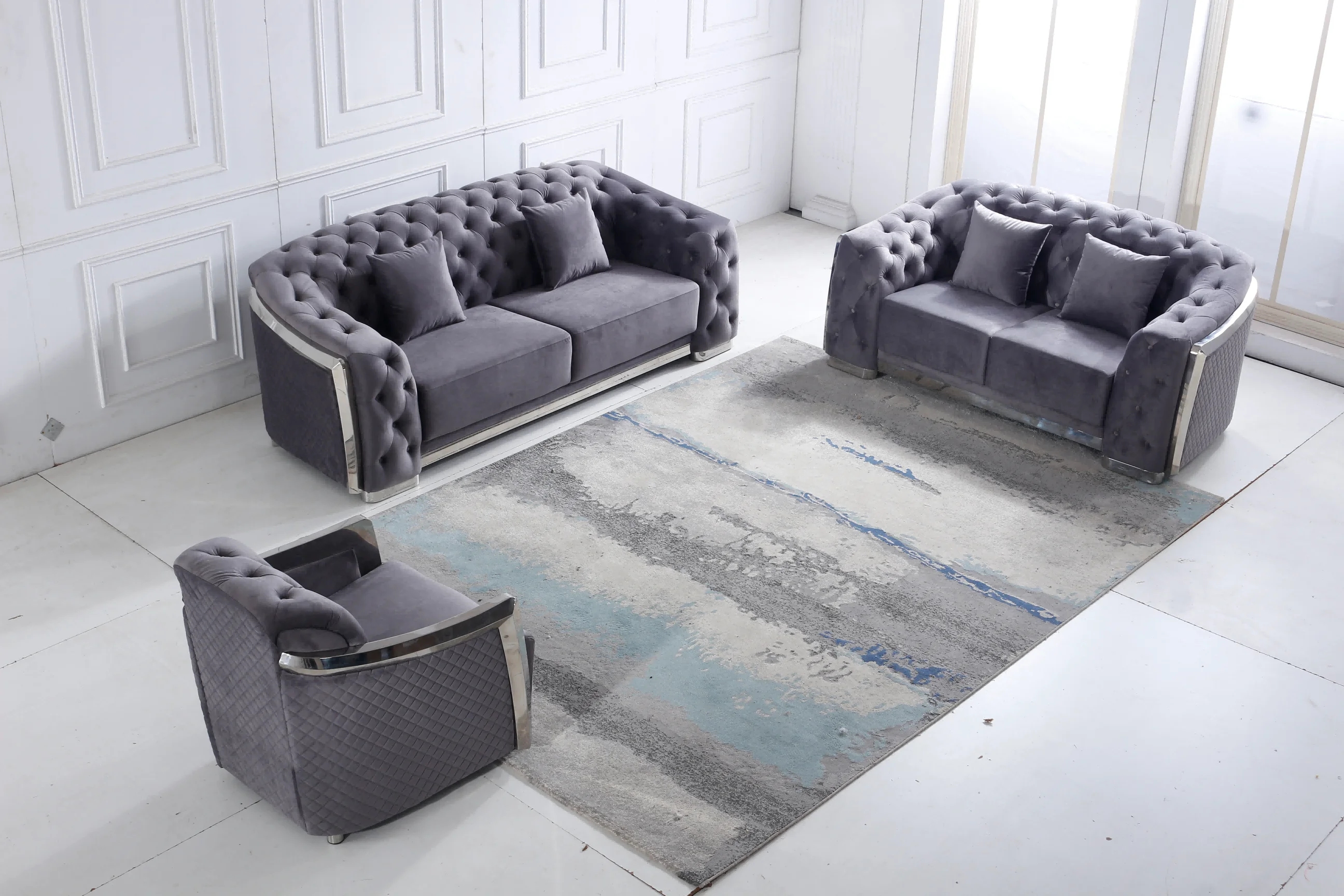 #Wholesale Foshan Furniture Latest Design Lounge Suite Modern Sofa Set Furniture Luxury Chesterfield Sofa