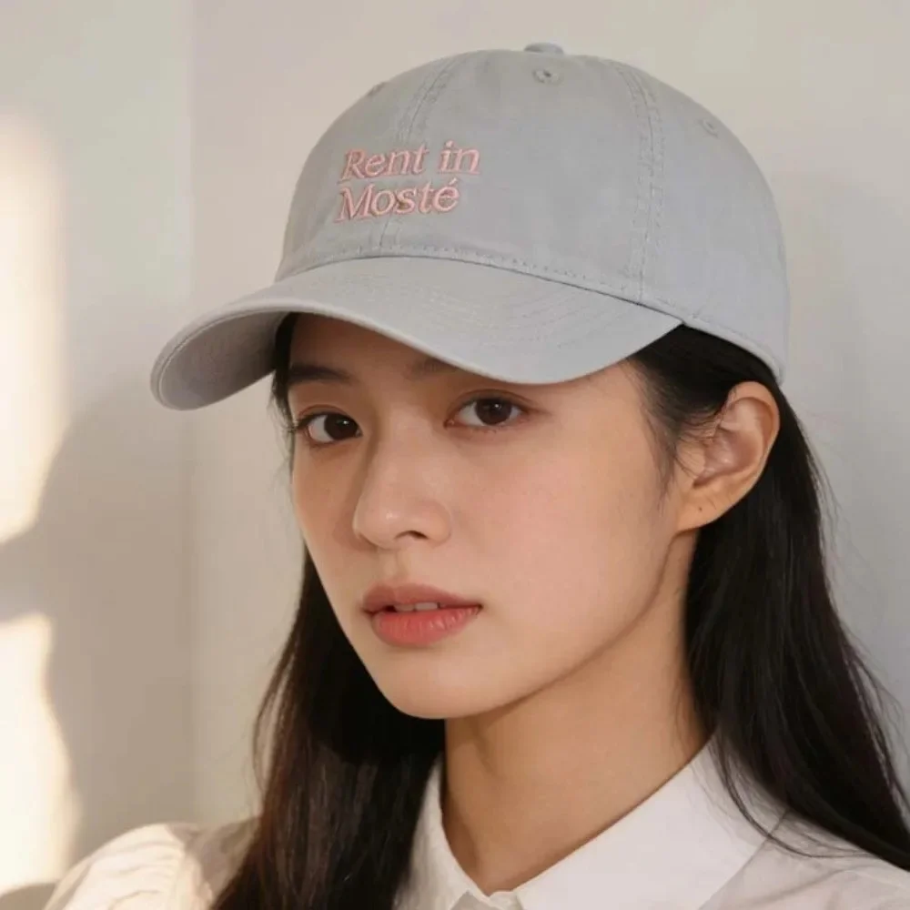Soft Top Construction Embroidered Baseball Cap Big Head Friendly Adjustable Metal Buckle Morandi Color Sun Hat Outdoor