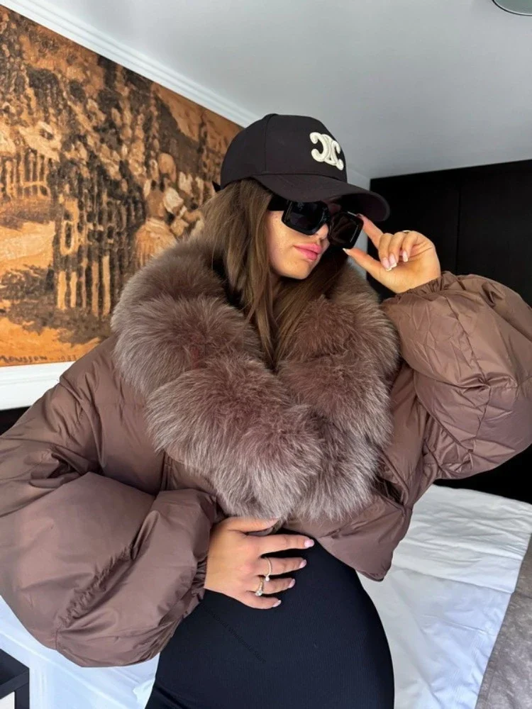 Luxury Puffer Jacket Female Super Real Fur Coat Women 2026 Winter 90% White Duck Down Jacket Lady Big Natural Fox Fur Collar