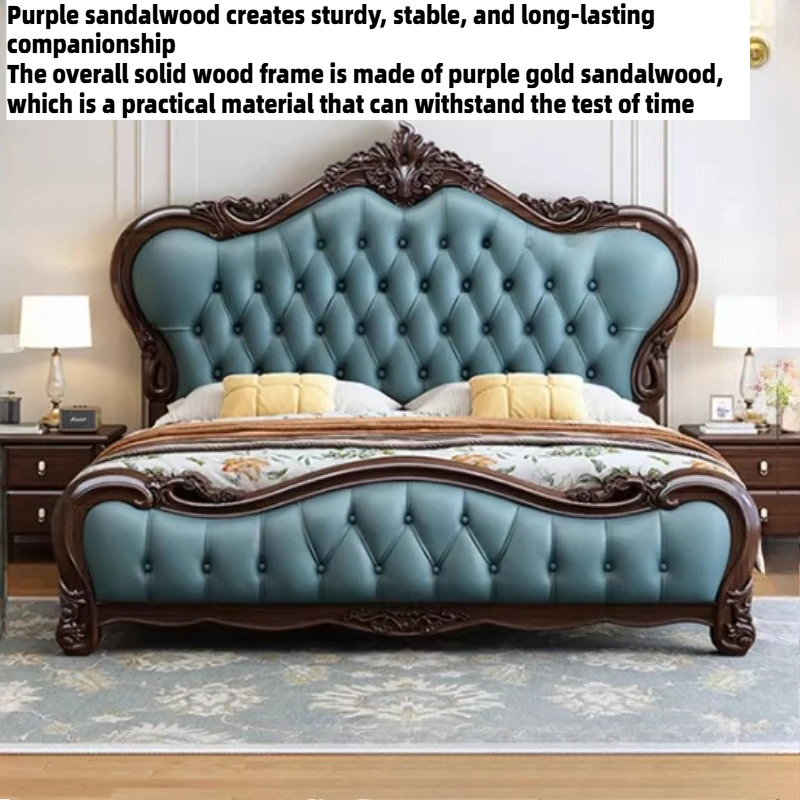 

180x200cm Wooden Double Bed High-end Composite Leather Headboard Bed 2 People King Size Frame Nightstand Queen Hotel Furniture
