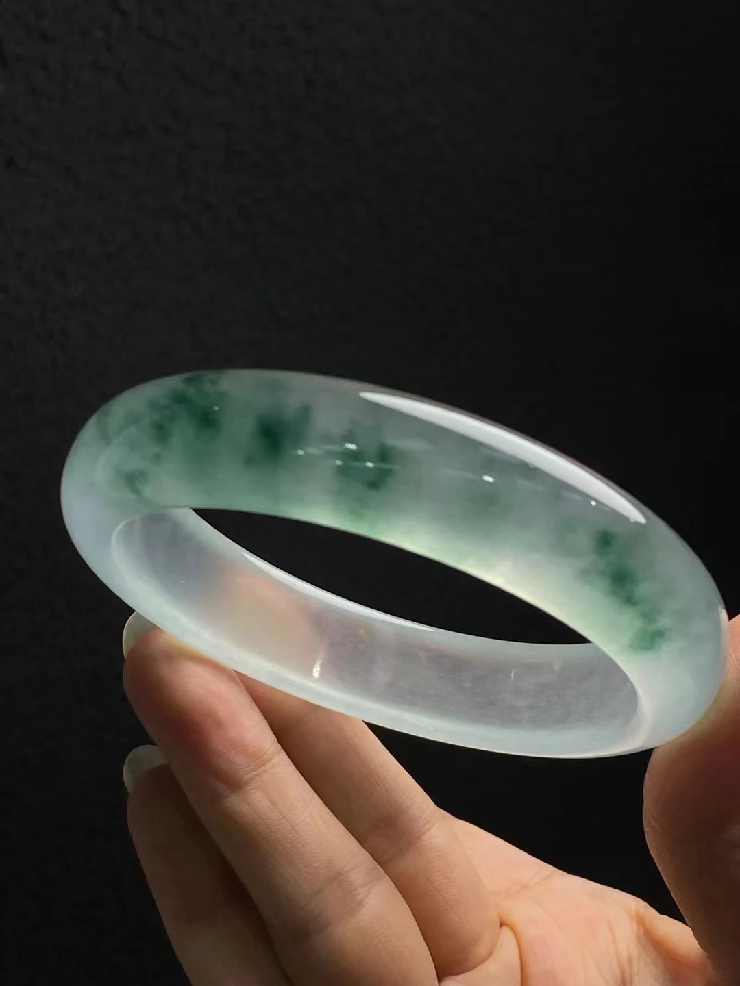 Newest High Ice Quartz Jade Bangle lady Ice-Transparent Bangle Floating Flowers Floating-Green Jade Handring Fine Jewelry