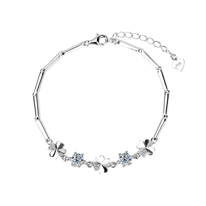 New S925 sterling silver moissanite lucky flower bracelet for women fashion all-match light luxury party Valentine's Day gift