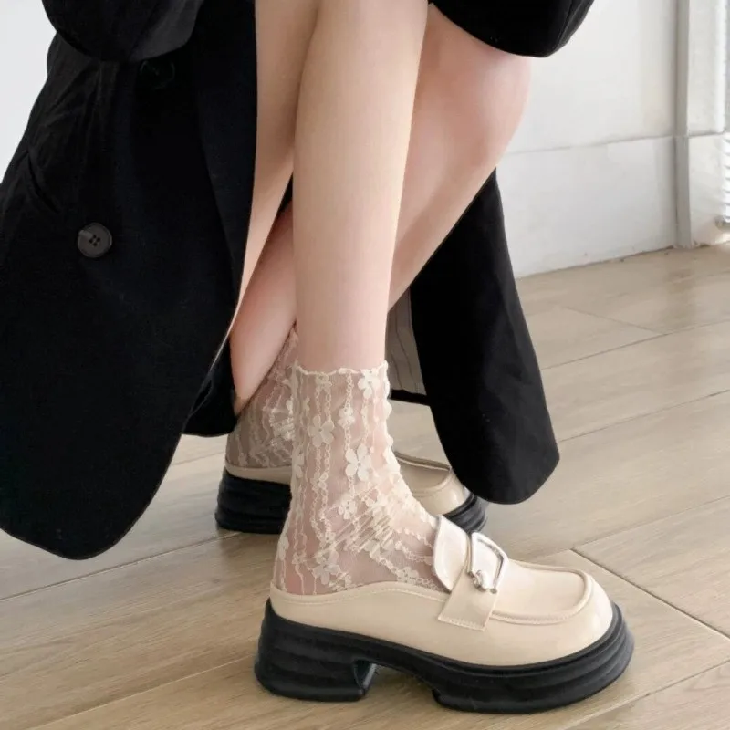 1/3 Paar Sommer-Socken für Mädchen mit Blumenmuster und Spitze, modische, süße, bequeme, atmungsaktive Freizeitsocken