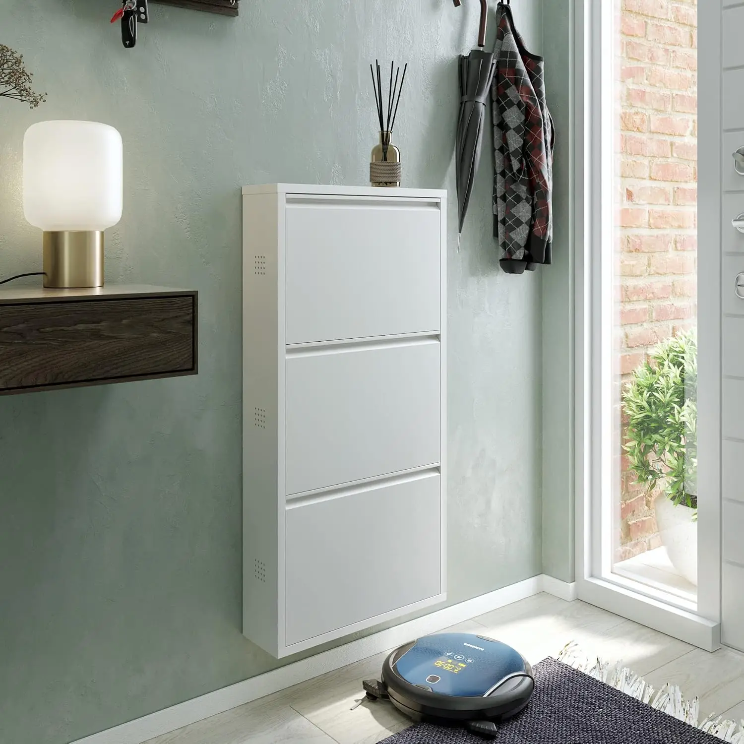 3 Tier Metal Shoe Cabinet with Cover, Organizer for Entryway, Shelf with Ventilation, 5.91