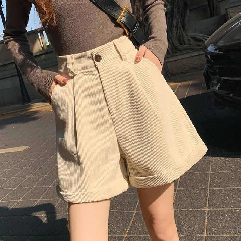 Corduroy boots and pants 2024 casual workwear woolen shorts high waist slimming A-line wide leg pants for women wearing outside