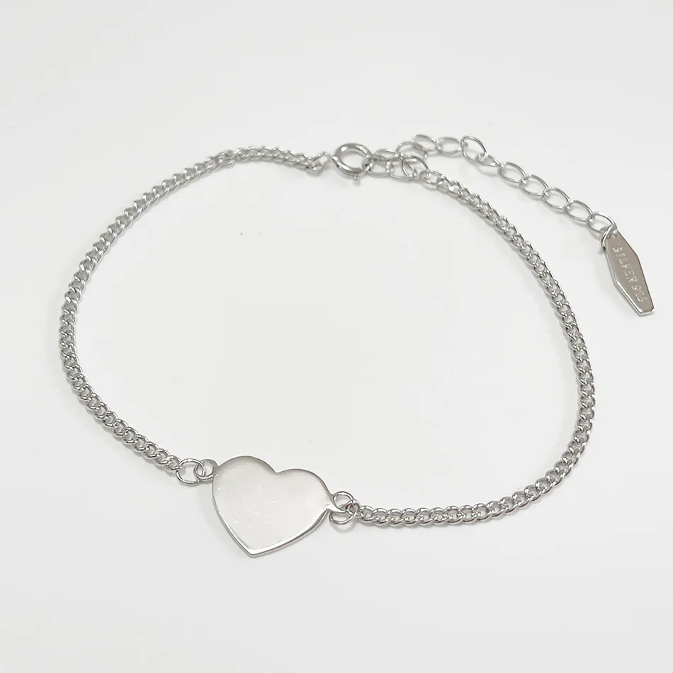 Pulseras de plata 925 con corazón de amor, cadena de mano Simple, joyería hermosa y elegante para mujer, Pulsera versátil de Plata 925 JHB09