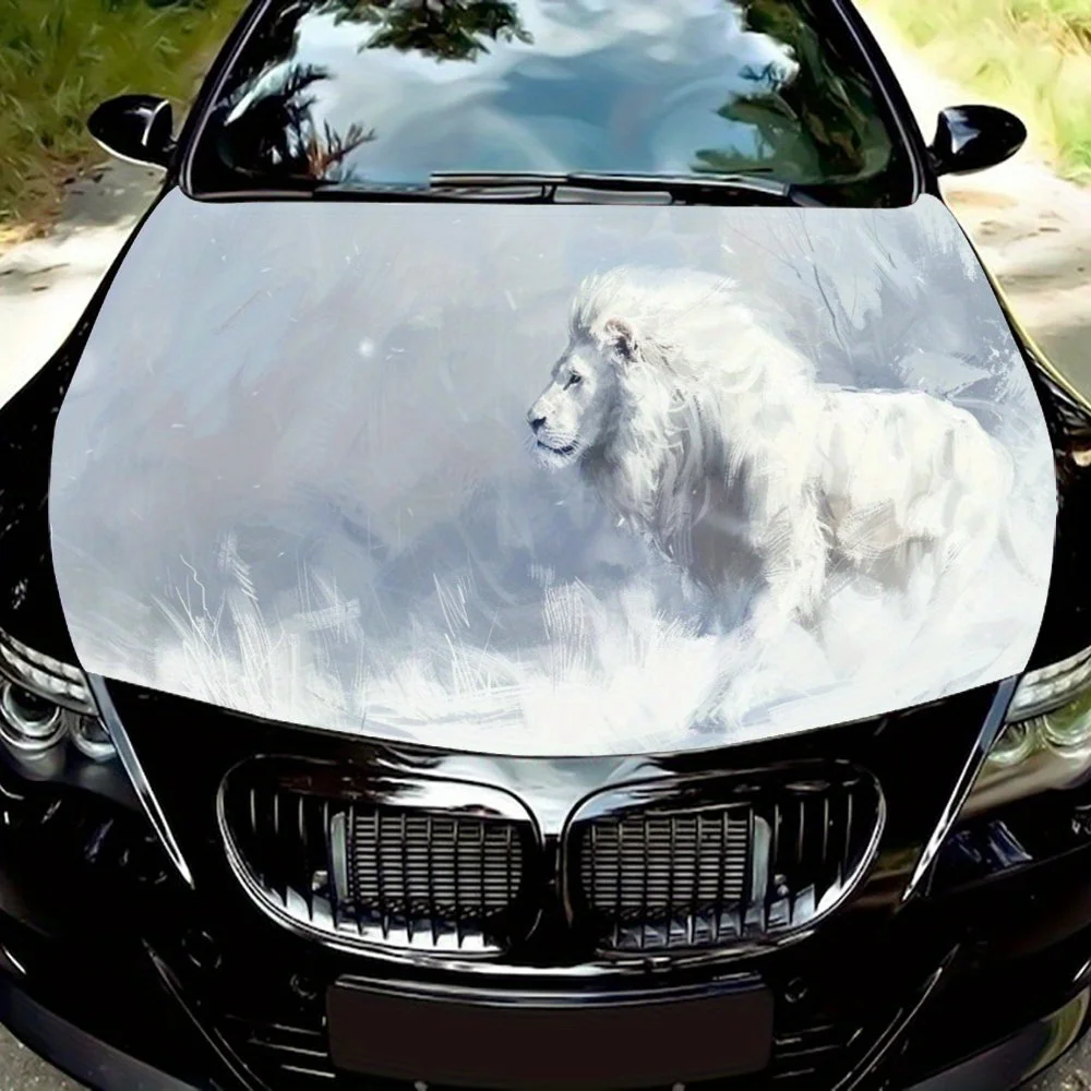 Lion, white, snow scene, winter, art, illustrationDecal Stickers for Car Covers Stickers for Decorating Car Covers Vinyl Decals