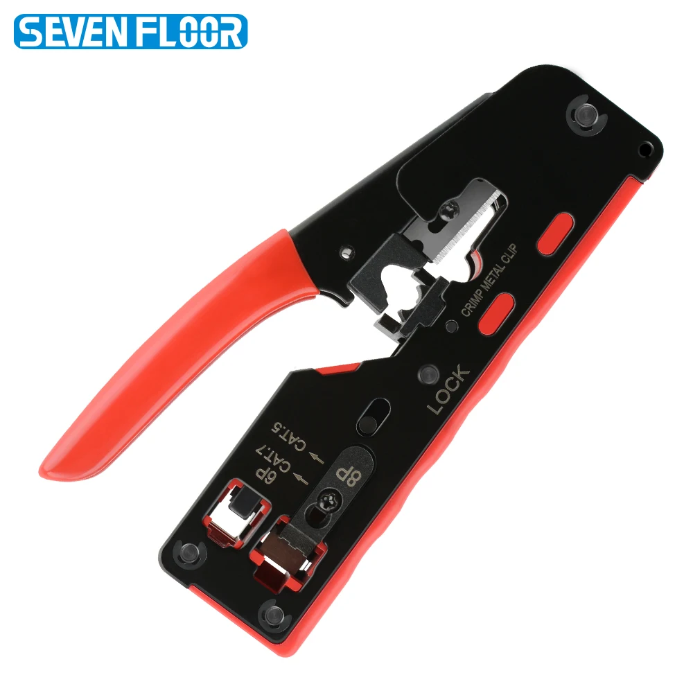 Professional RJ45 Pass Through Crimping Tool for Cat7 Cat6 Cat5e Cable with Stripper Cutter Network Crimper