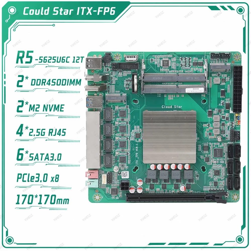 FP6 NAS ITX Motherboard DDR4 Mainboard Support Intel 6th 7th Gen Core CPU M.2 NVMe PCIe 3.0 SATA3.0 Micro ATX Desktop Board