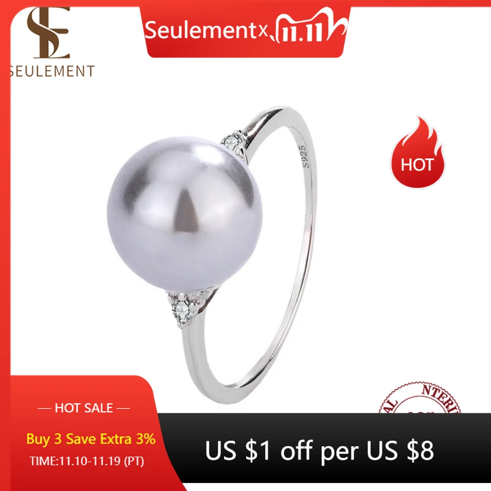

Seulement 925 Sterling Silver Engagement Ring Single Pearl Jewelry Finger Accessories for Women Girls Luxury Gifts