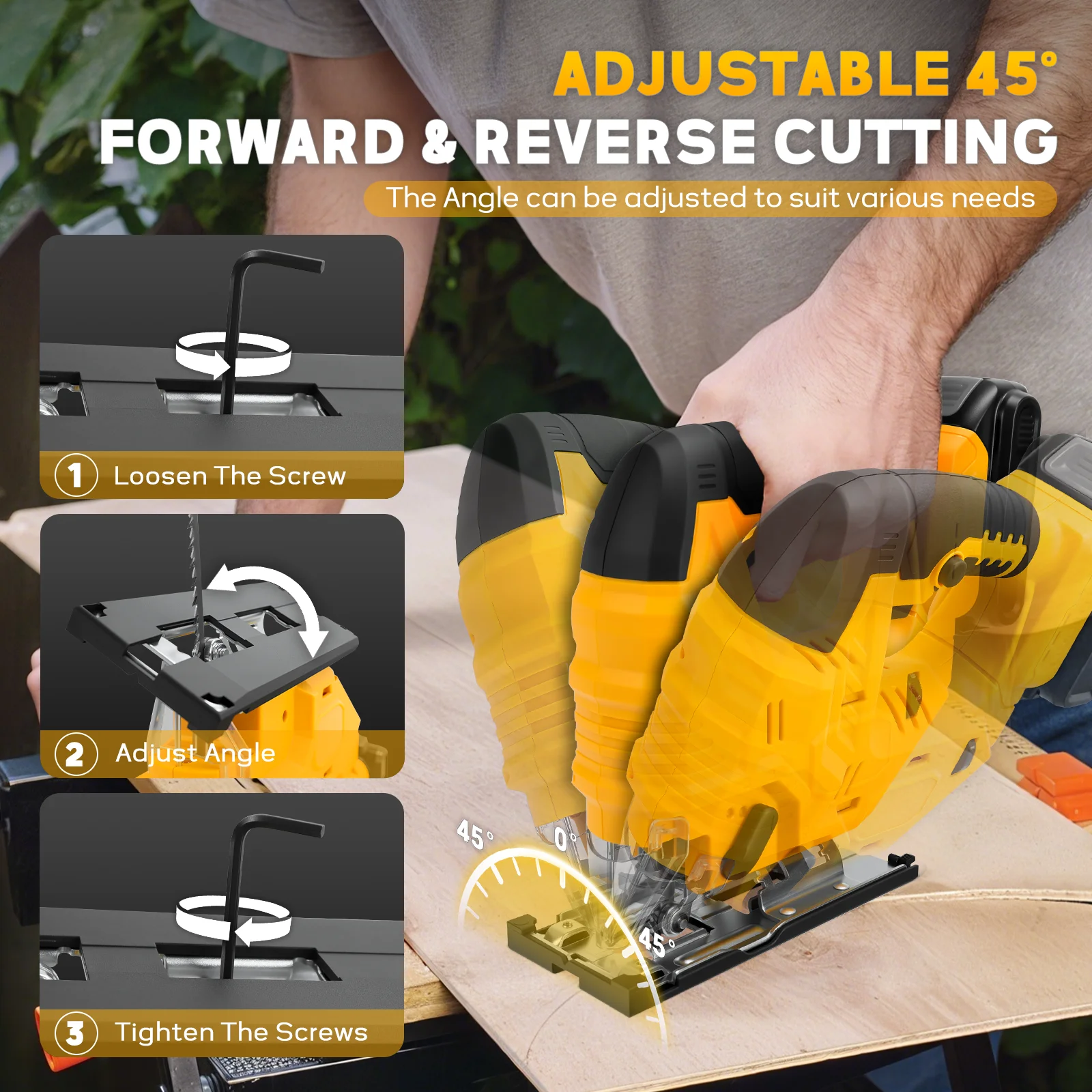 Sierra de calar sin escobillas 750W 2700RPM Sierra de calar inalámbrica 0 ° - 45 °   Cortes cónicos con 4 configuraciones orbital y 7 velocidades para batería Dewalt de 20 V