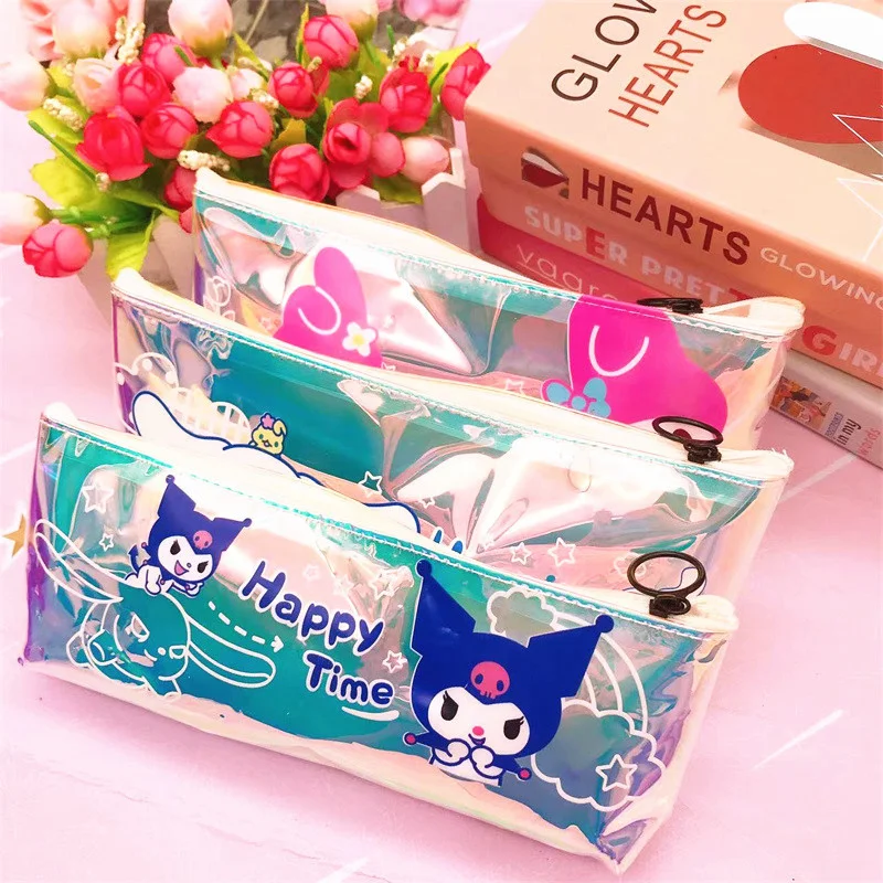 12 pcs/lot Sanrio Kuromi Melody Cinnamoroll Laser Pencil Case Cute Pencil Box Stationery Pen Bag Stationery School Supplies