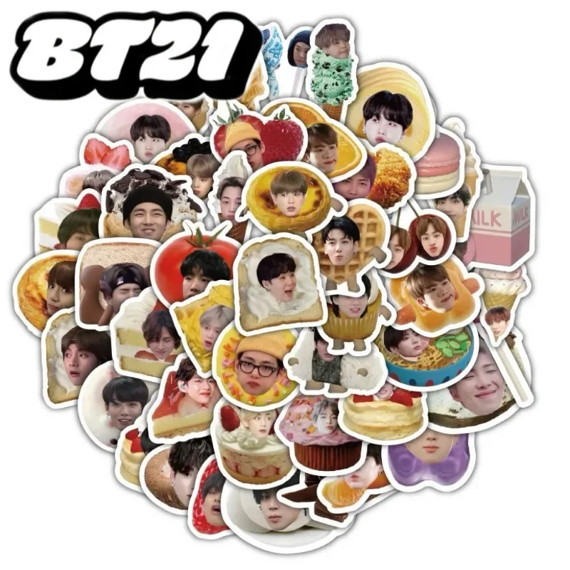 2026 New 60pcs Bt21 Food Head Stickers, Creative Decor Decals for Phone Cases, Journals, Notebooks & Desks, Diy Merch - view 2
