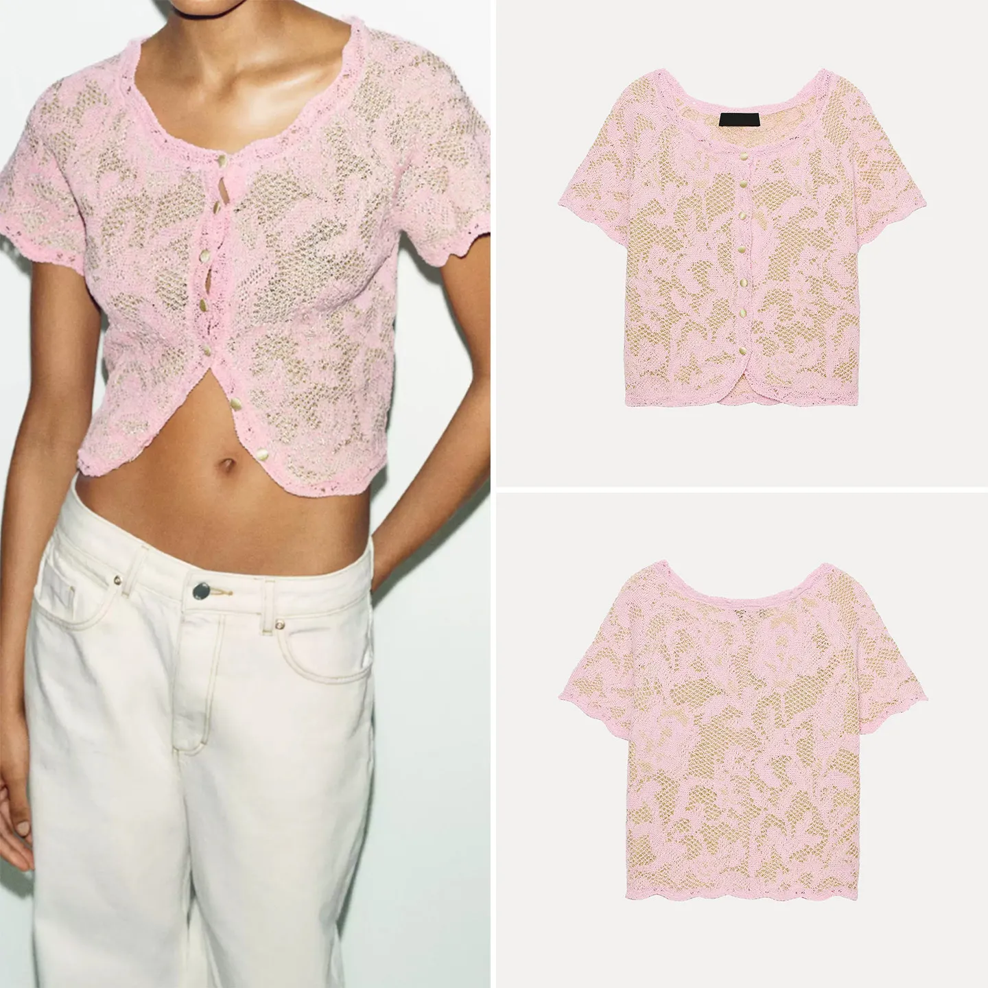 

Elegant round Neck Knitted Short Sleeve Sweater Women's Fashion Summer 2026 New Arrival Versatile Floral Embroidery Outerwear