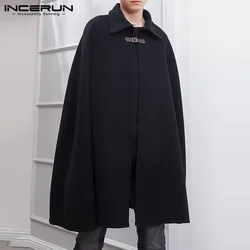 Fashion Men's Cloak Coats Lapel Solid Color One Button Cape Trench Streetwear 2023 Casual Overcoats Men Ponchos S-5XL INCERUN