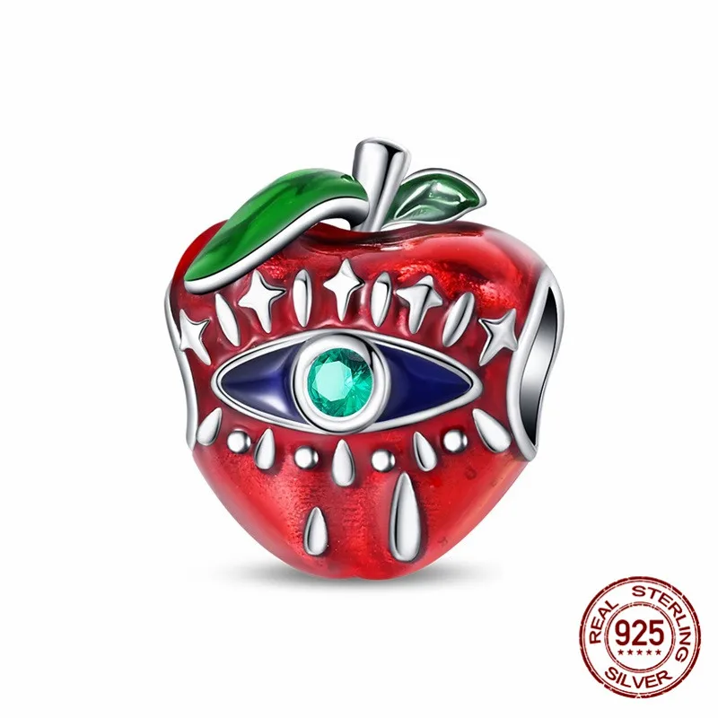 

925 Sterling Silver Magic Eye Apple Pendant Bead, Inlaid with Zircon, Paired with an Original Bracelet, DIY Women's Jewelry Gift