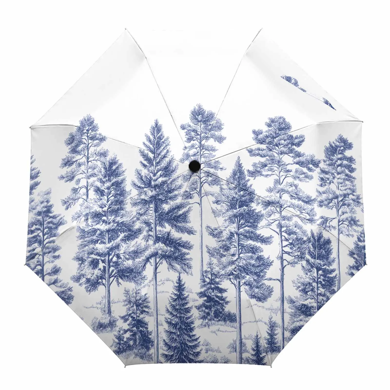 Branches Pine Trees Hand-Painted Flower Automatic Umbrella for Rain Foldable Parasol Umbrella Eight strand Outdoor Umbrellas