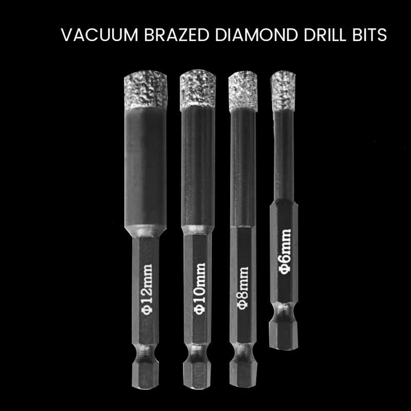 Black Drill Bits 4Pcs - (6Mm), (8Mm), (10Mm), (12Mm) - Hex Shank - Tile Drill Bits