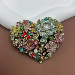 SHMIK Classic Middle Design Unisex Flower Heart Rhinestone Badges Pins Vintage Retro Baroque Crystal Brooches For Women's Party