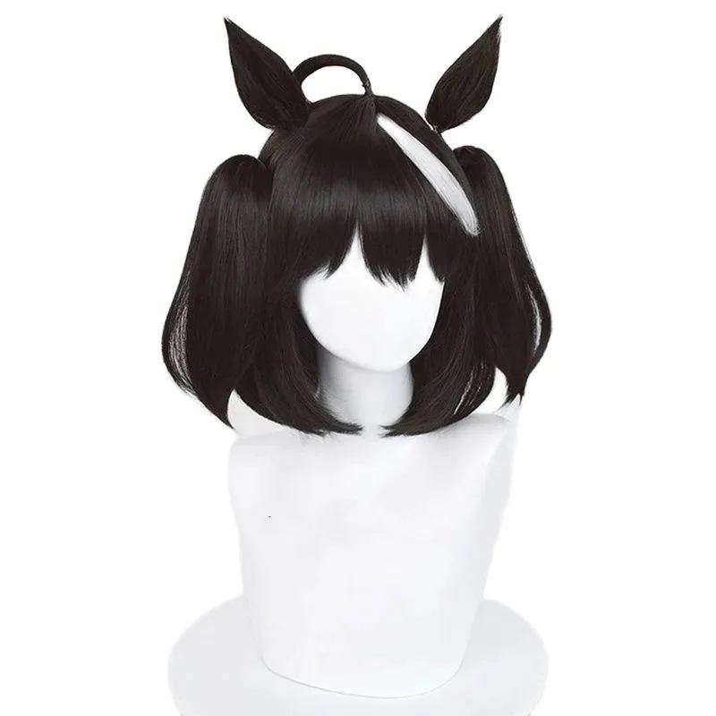 2025 aaa Kitasan Uma Musume Pretty Derby Cosplay شعر مستعار أسود أبيض مع آذان الانفجارات الشعر الاصطناعية Pel