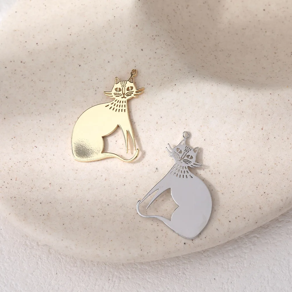 4PCS Dainty cat Charms for Jewelry Making Pendants Supplies Findings DIY Brass 14k Gold Plated Accessories