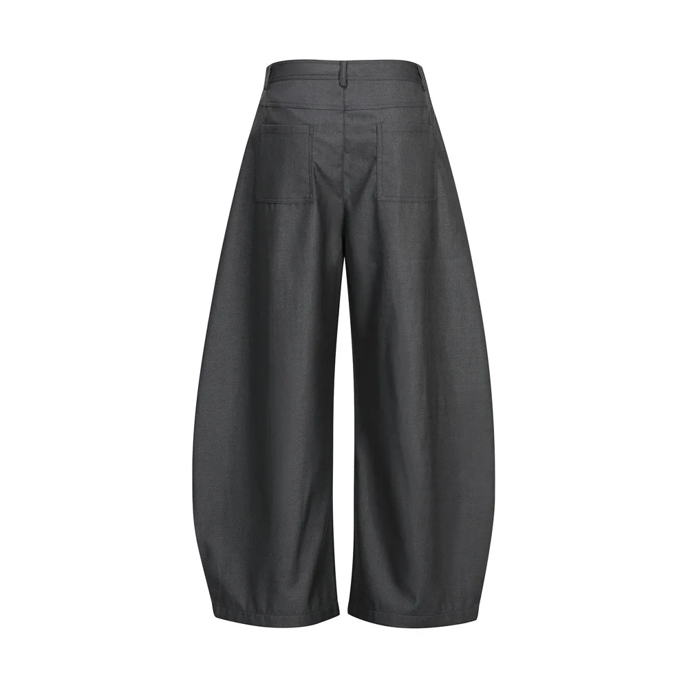 Vorne Geknöpfte Plissierte Laternenhose für Herren Weite Dunkelgraue Anzughose Streetwear Old Money Weit Geschnittene Business-Hose mit Gebogener Form – Detail 12