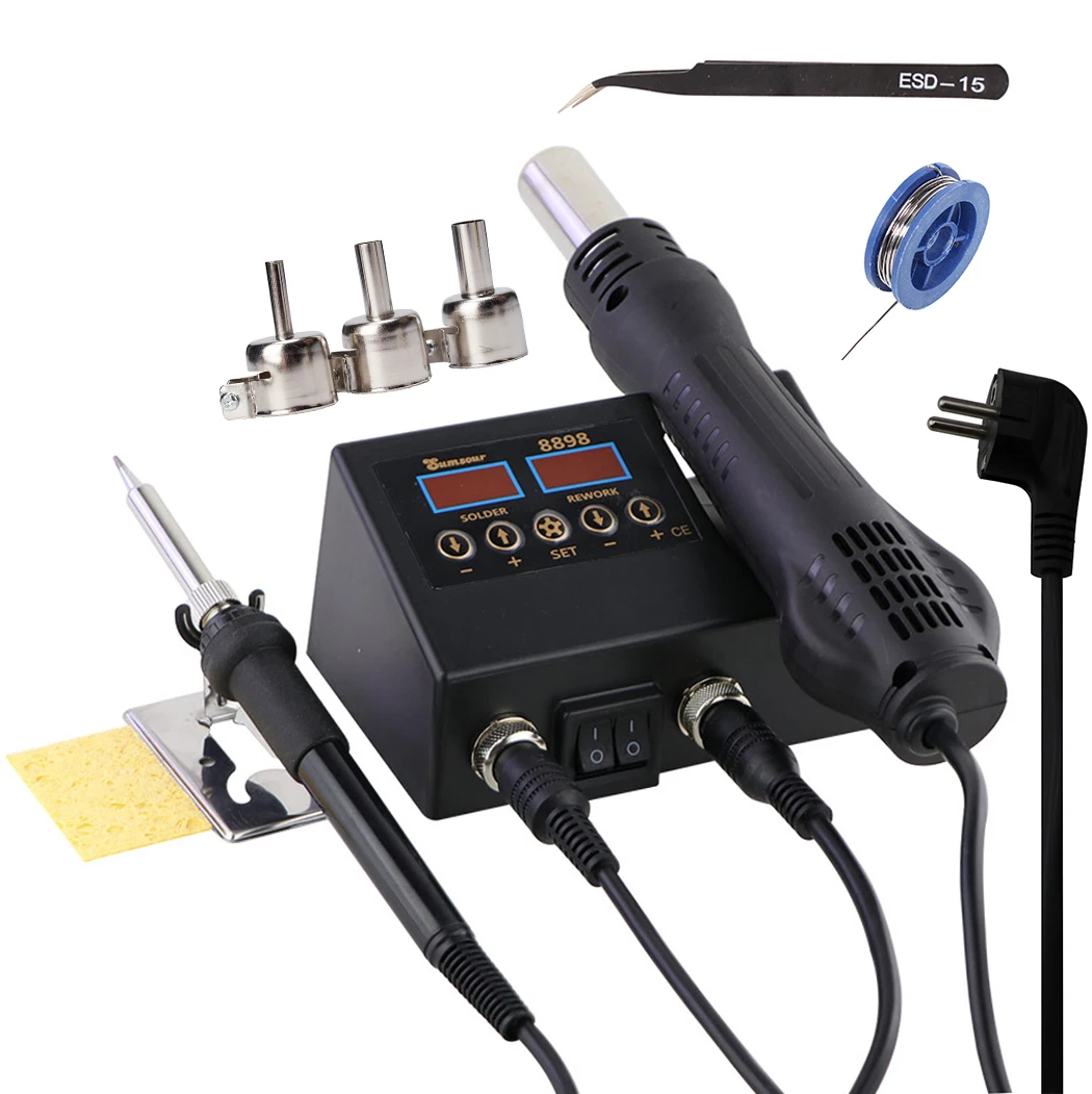 Soldering Station Digital Temperature Adjustable 2 in 1 SMD Solder Iron Hot Air Heat Gun Welding Rework For PCB IC Repair Tools