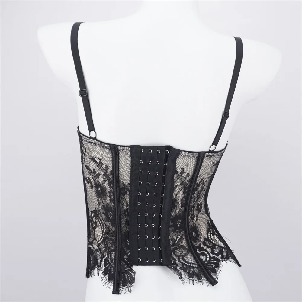 Elastic Hollow Lace Camisole Transparent Sleeveless Lace Corset Slim fit Tanks Crop Tops Ladies