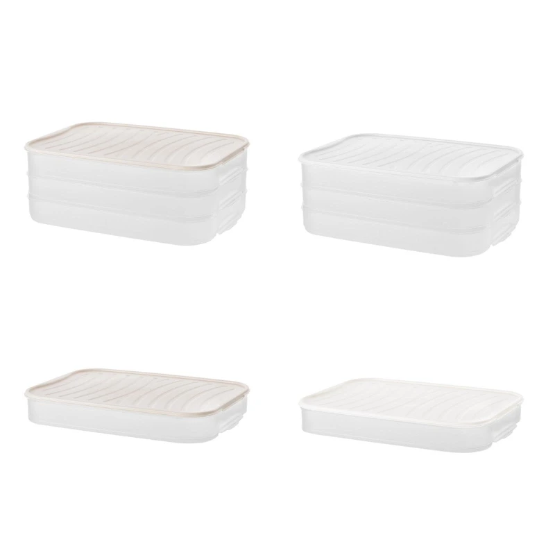 

1/3 Layers Dumplings Box Stackable Plastic Storage Tray with Lid Sealed Preservation Container Fridge