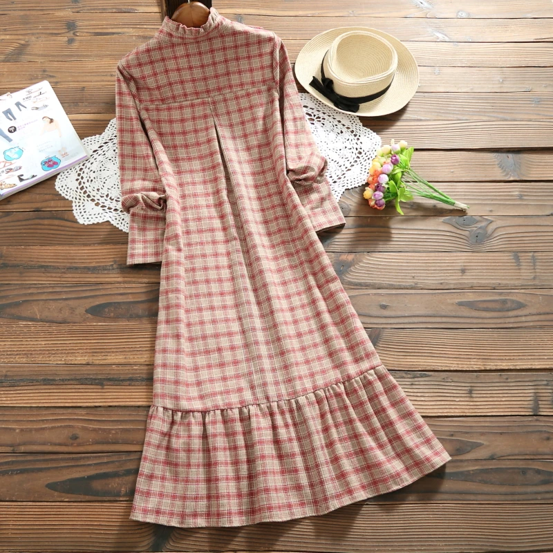 Mori girl plaid dress new autumn fashion long sleeve women sweet vestidos