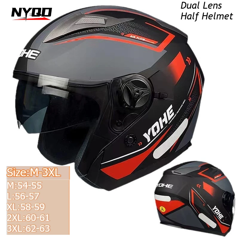 

3C Certified Dual Lens Motorcycle Helmet Unisex 3/4 Half Helmet Four Seasons Safety Cap