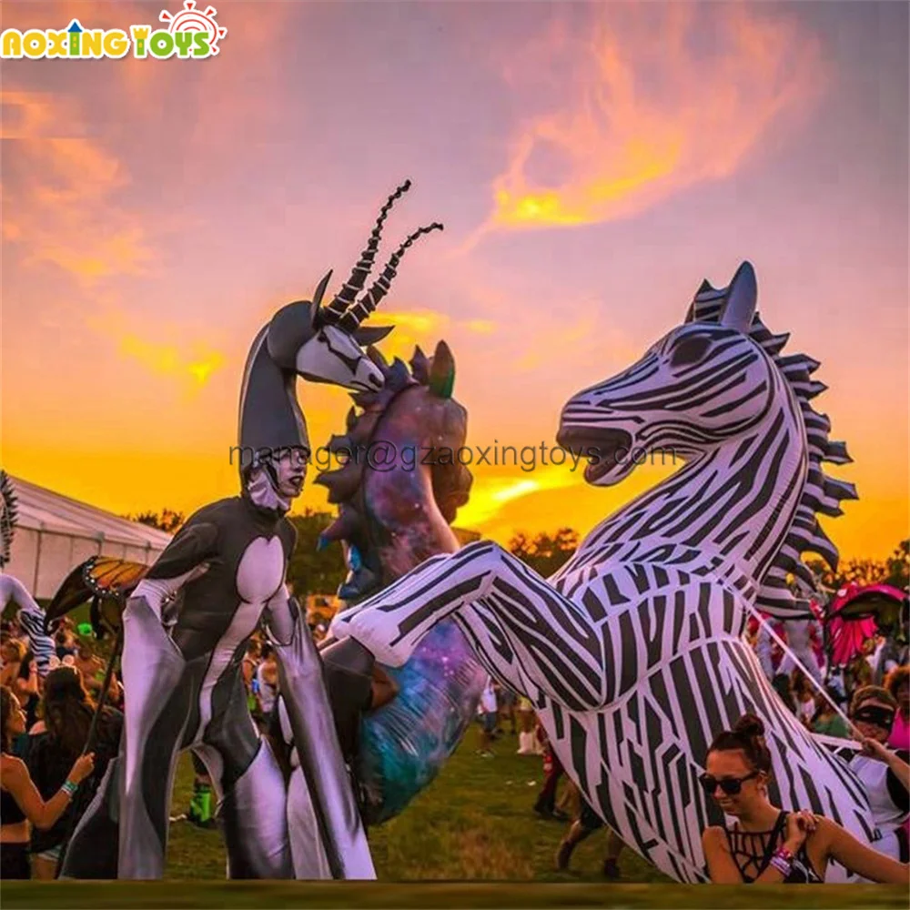 No Battery 3M Giant Inflatable Zebra Horse Costume With LED Light For For Parade Event Performances