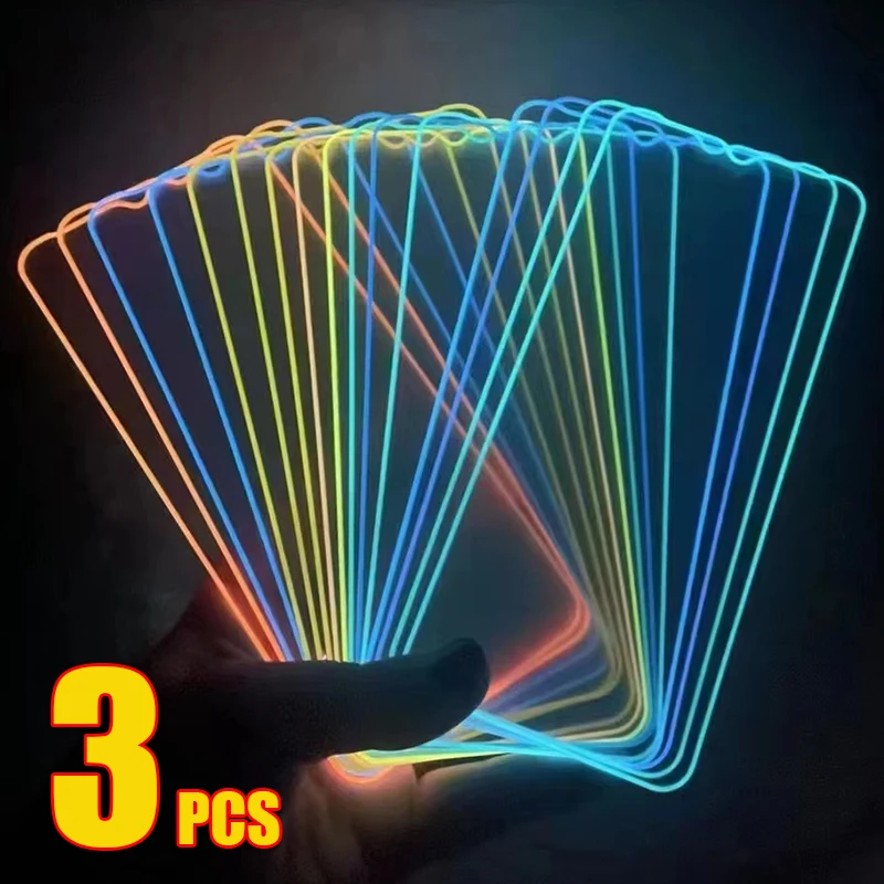 3pcs 3D Fluorescent Luminous Tempered Glass 9H Screen Protector Film For iPhone 16 Pro Max 15 Plus 14 13 12 11 XS XR X 8 7 SE