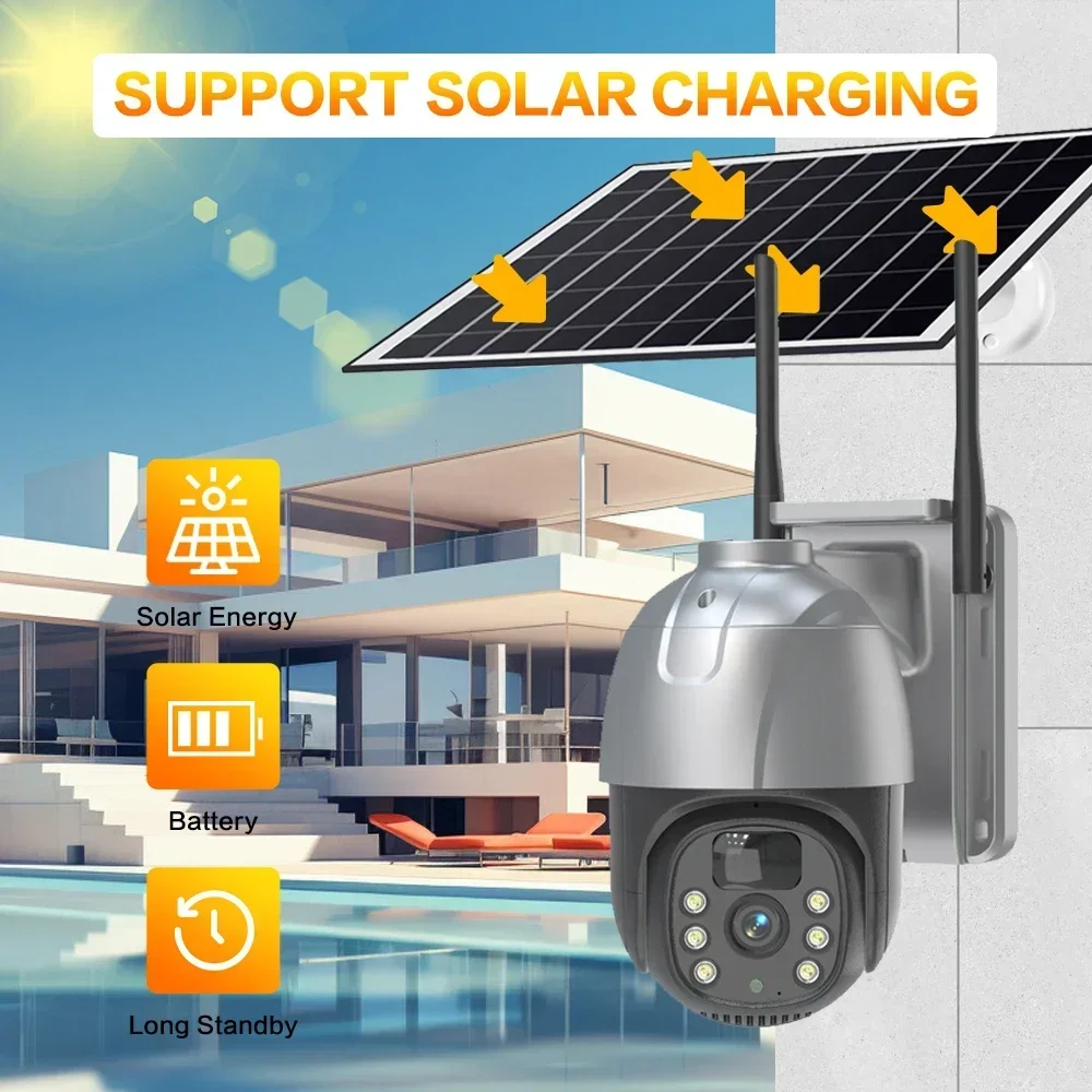 Imagem -02 - Câmera de Vigilância Solar 4g Cartão Sim Lente hd 5mp ai Auto Tracking Video Security Protection Smart Home Cctv ao ar Livre