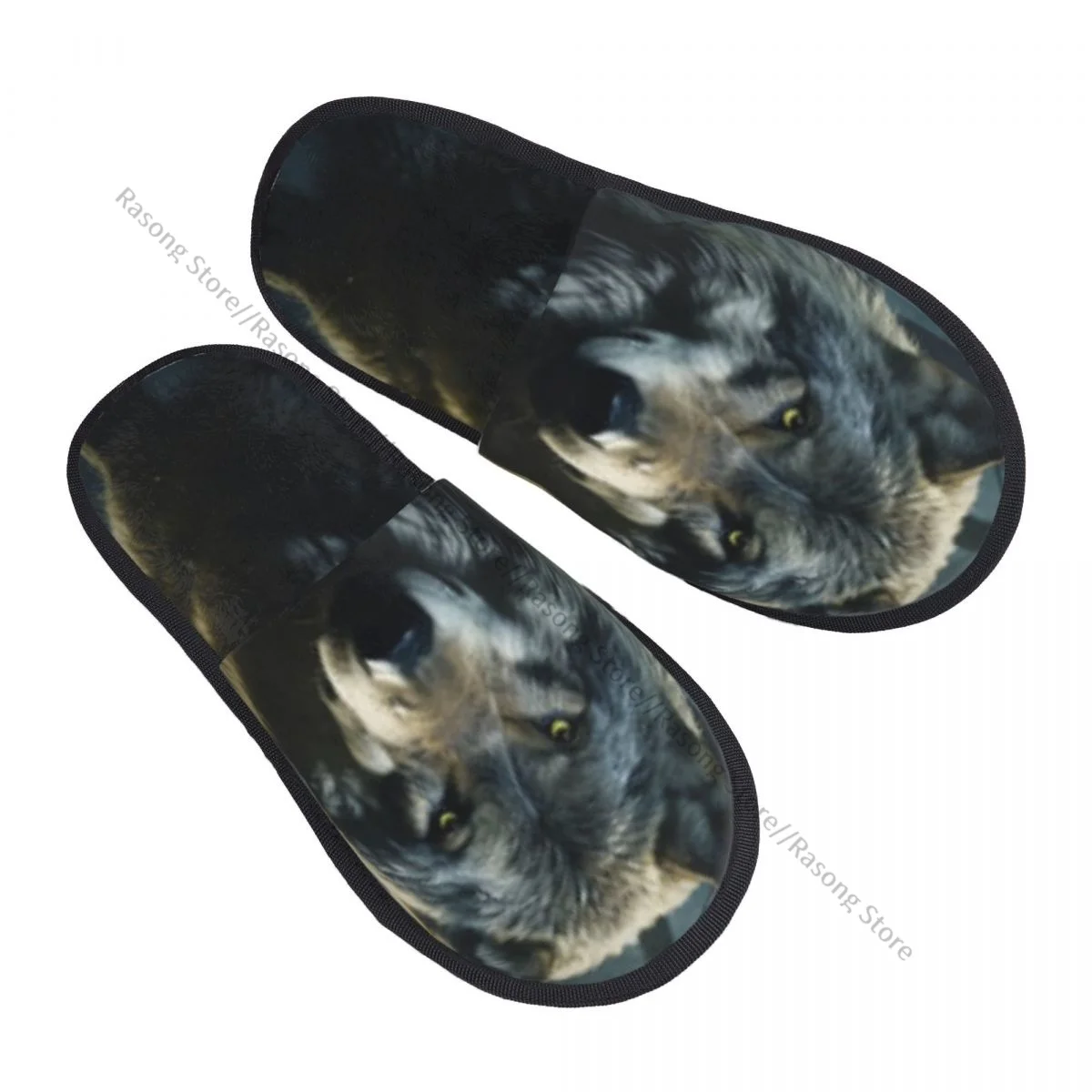 Winter Women Men Non-Slip Flat Slippers Majestic Wolf In Night Forest Indoor Fur Soft Warm Shoes