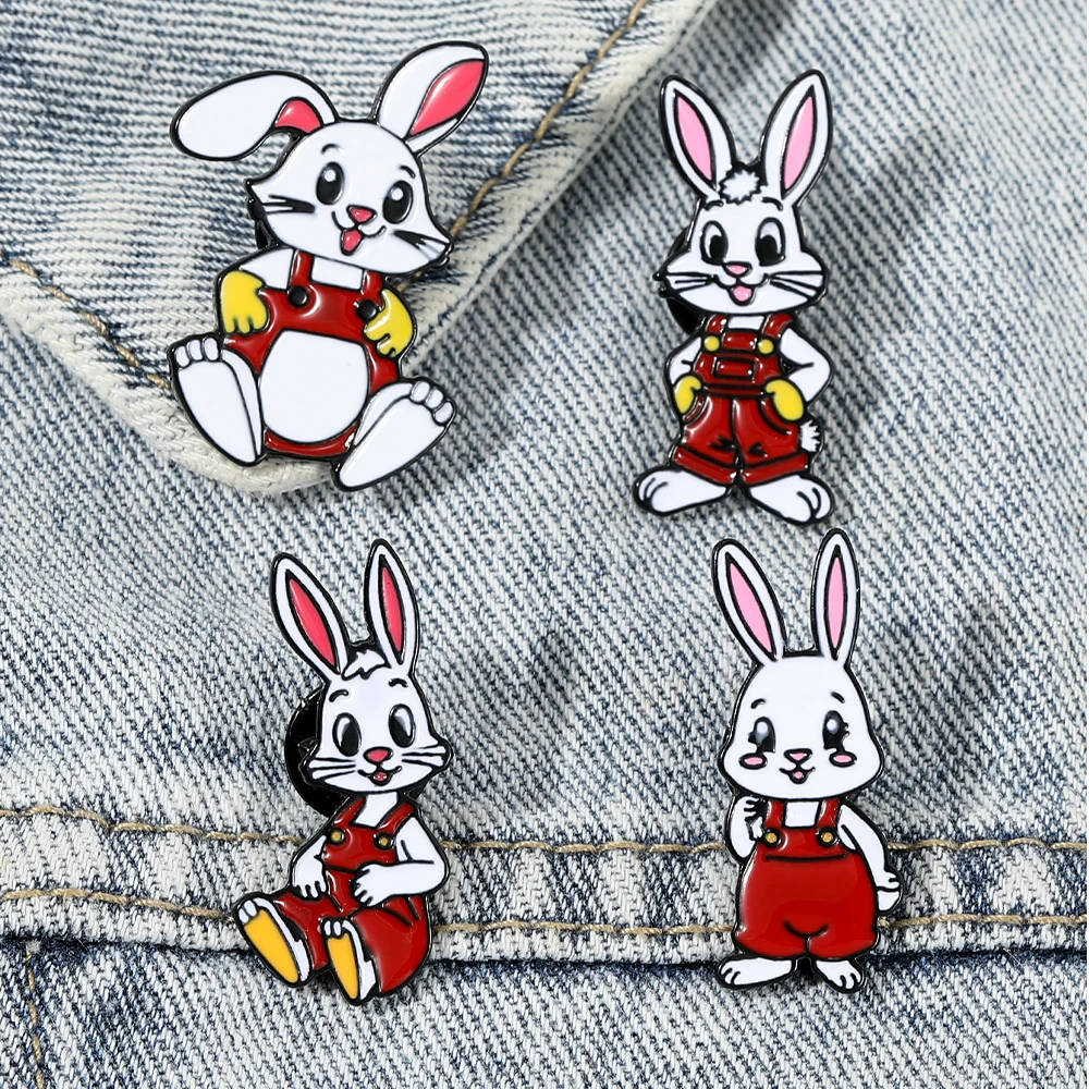 Cute Cartoon Rompers Bunny Enamel Brooches Funny Braces Rabbit Figure Design Pins For Women Girls Jewelry