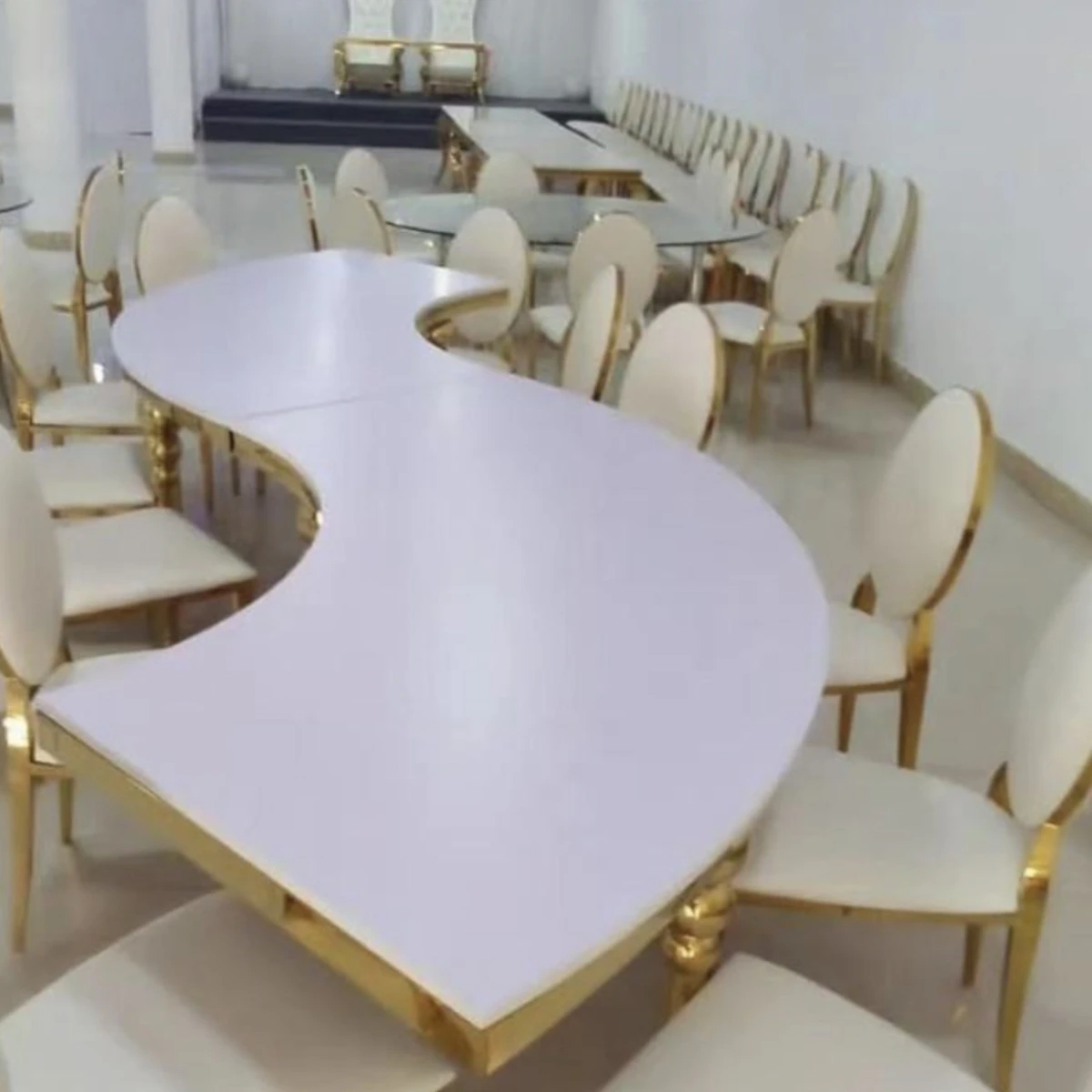 Gold-Plated Round Back Banquet Chair, Hotel, Wedding Hall Chair, Restaurant, Bamboo Chair, Napoleon Chair, 18PCs, w02l
