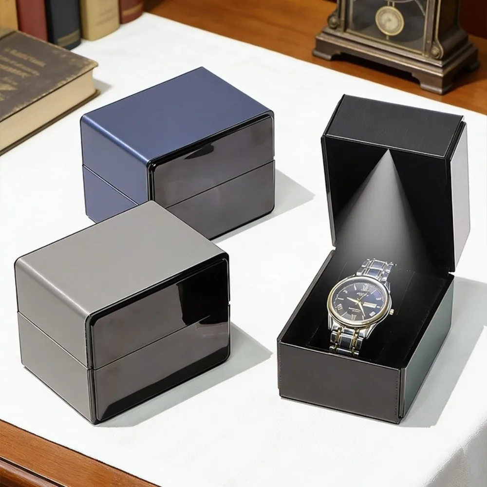 Exquisite PU Leather Watch Box with LED Light Bracelet Storage Wristwatch Display Case Flip-Top Lid Single Watch Gift Box Watch