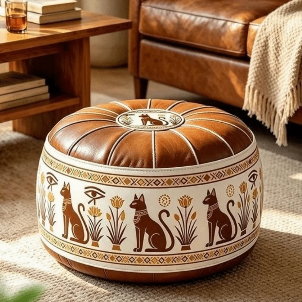 PU Leather Boho Style Seat Cushion Cover Fillable Design Large Capacity Sofa Stool Cover Unstuffed Waterproof